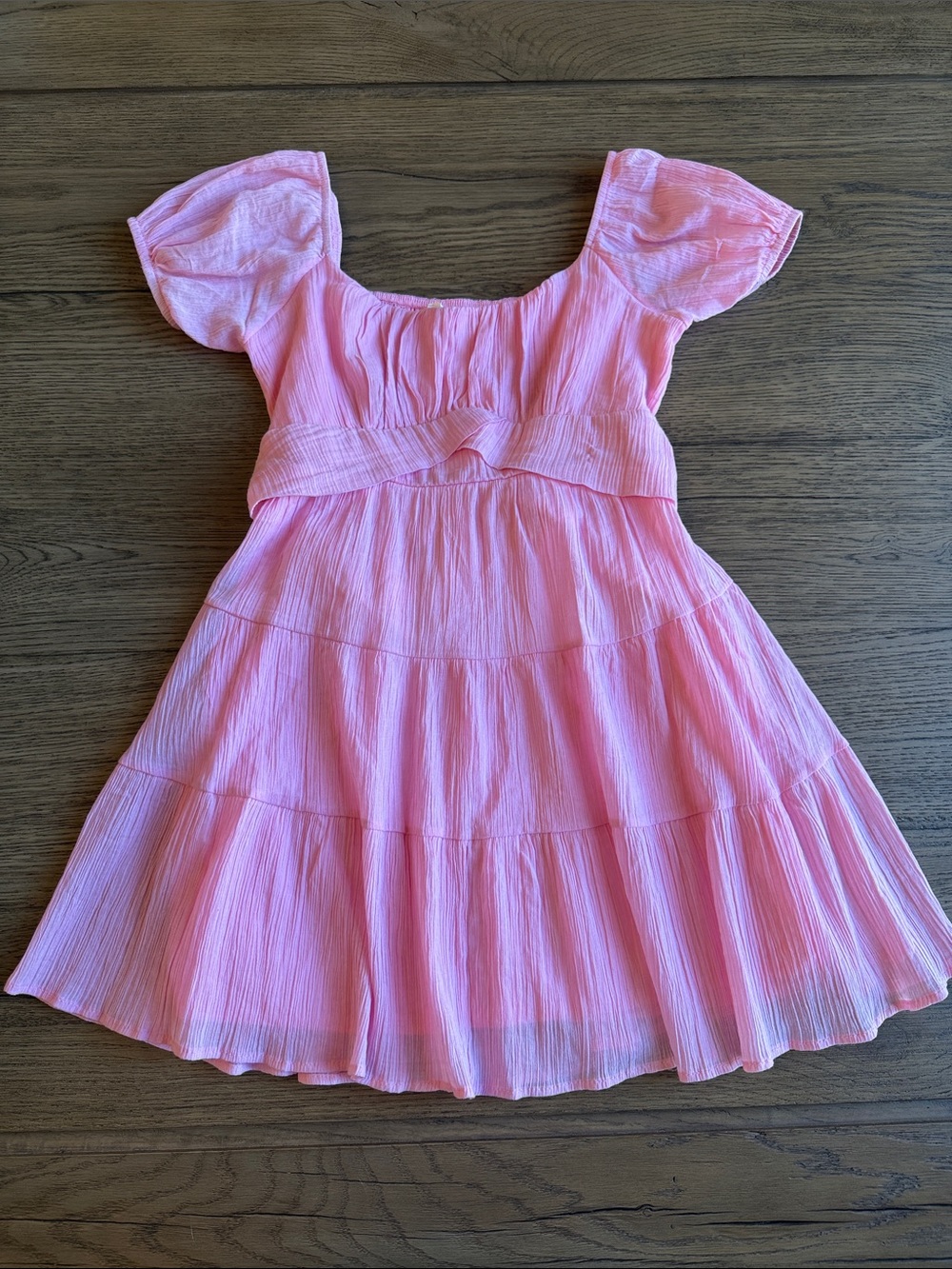 Altar'd State Pink Puff-Sleeve Tiered Mini Dress